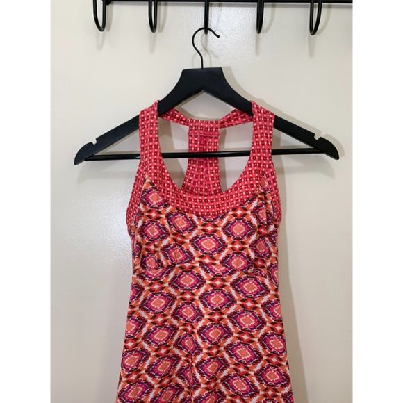 PrAna, Pink/Orange/Purple/White Stretchy Fit-Flare Dress w/ Built-in Bra, Used - Picture 2 of 9